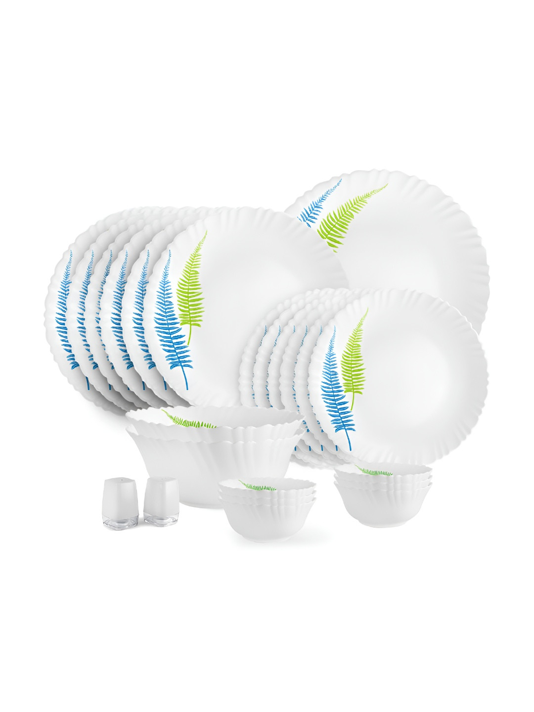 Cello Dazzle Series Fern White Leaf Opalware Dishwasher and Microwave Safe 23 Piece Dinner Set