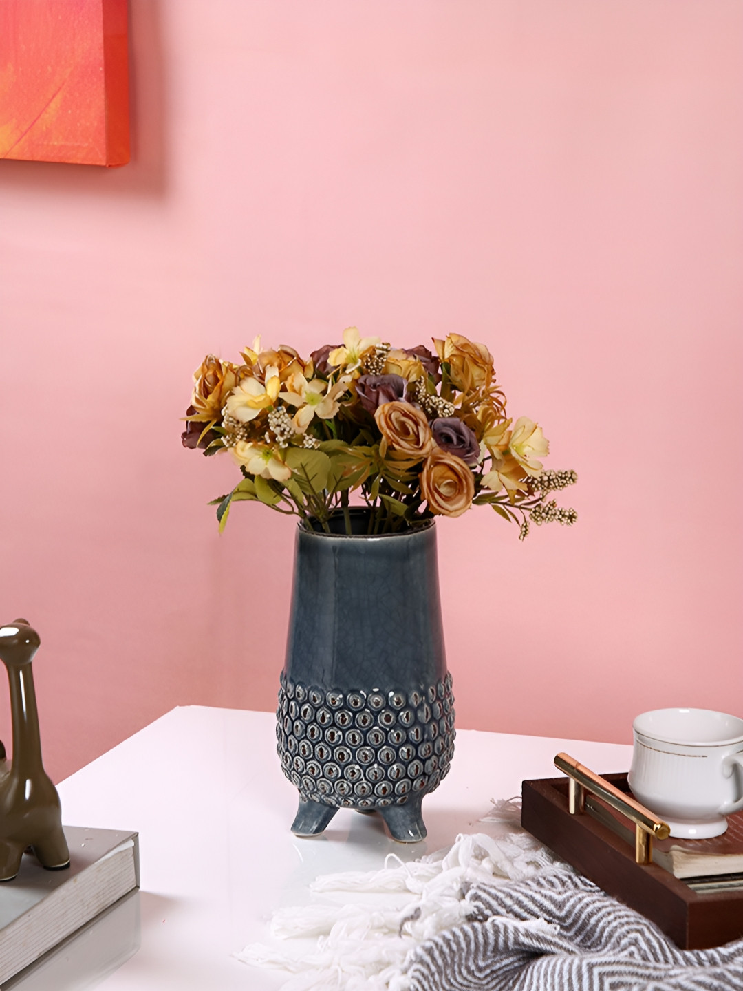 TAYHAA Elegant Blue Ceramic Flower Vase