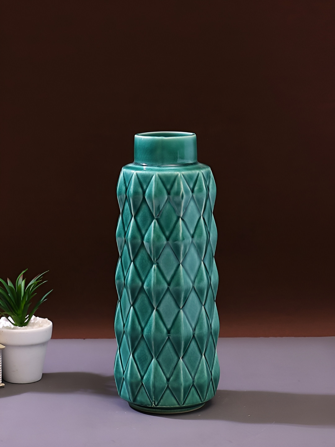 TAYHAA Green Textured Bottle Ceramic Flower Vase