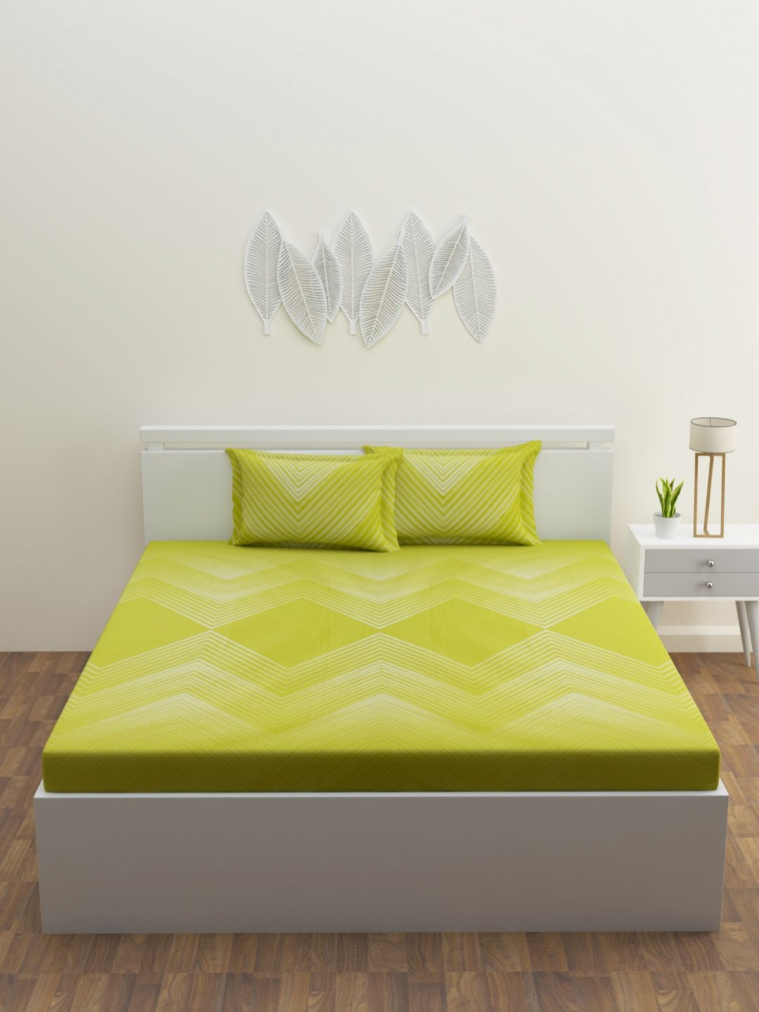 HAPPY HUES Twilight Collection Yellow Abstract Cotton 180 TC King Fine Bedsheet with 2 Pillow Covers-108 x 108 inches