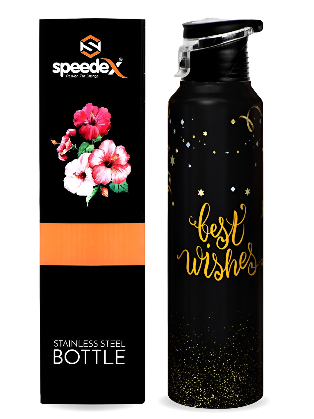 Speedex Black Conversational Stainless Steel Light-weight Water Bottle - 1L