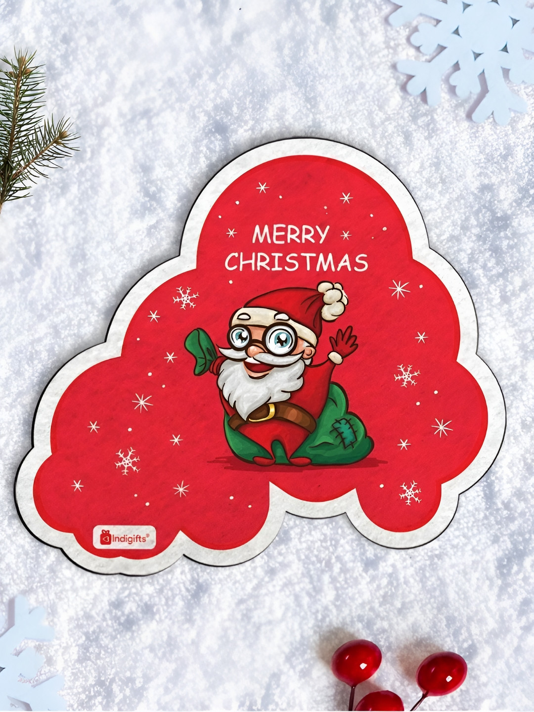 Indigifts Red & White Jolly Santa With Snowflakes Self Adhesive Decorative Magnets