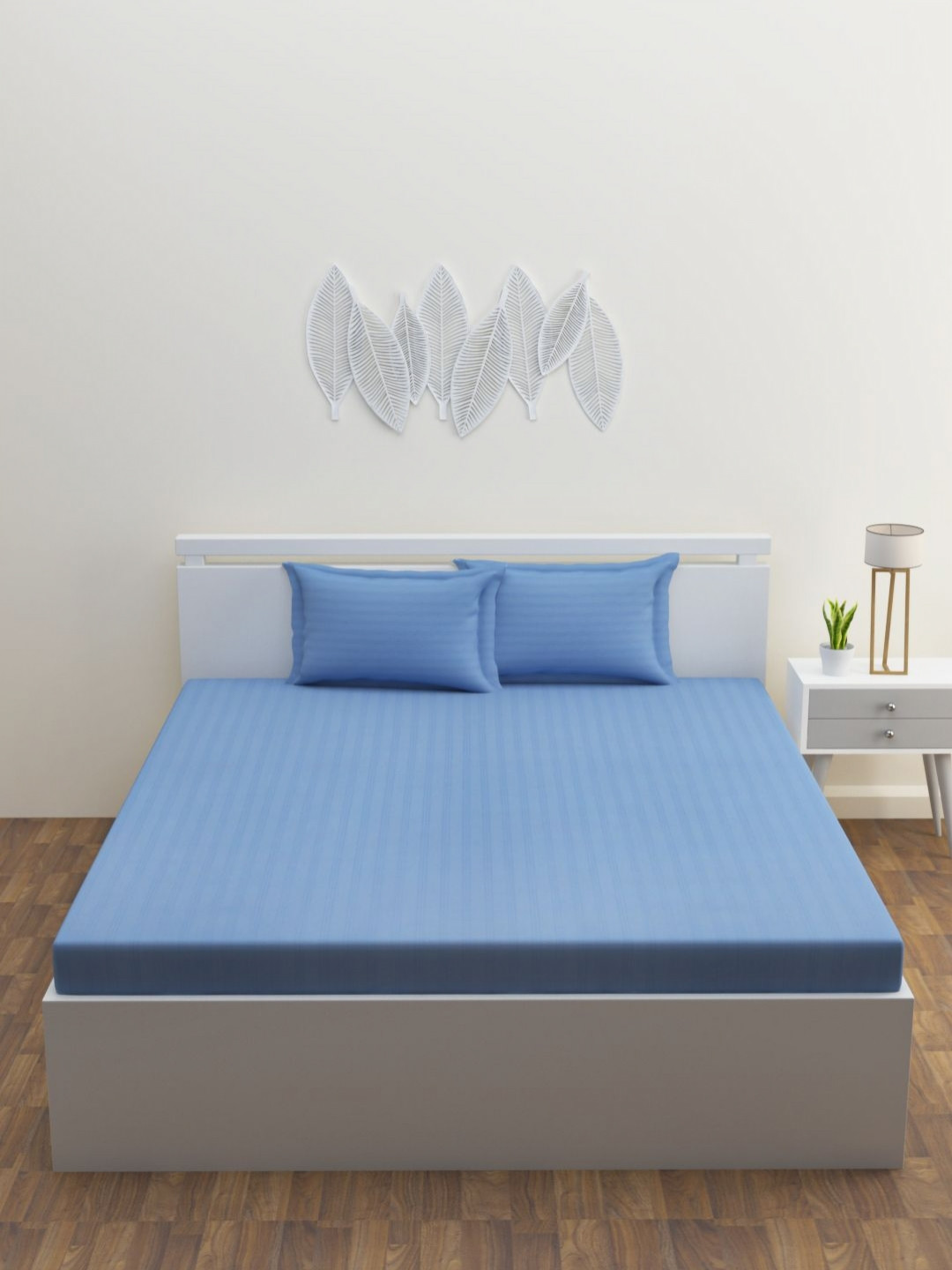 HAPPY HUES Latest Design Blue Striped Cotton 180 TC King Fine Bedsheet with 2 Pillow Covers-108 x 108 inches