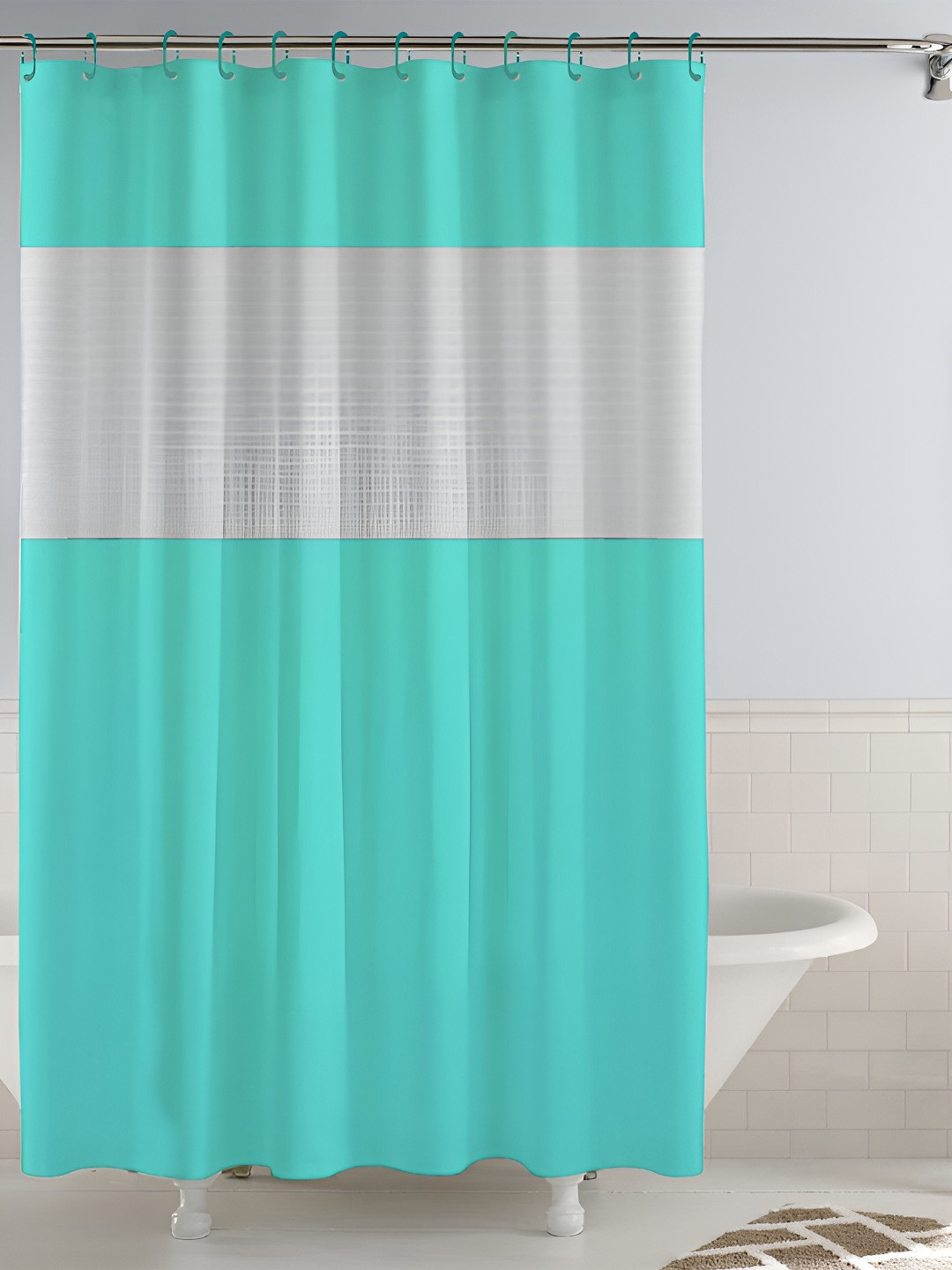 Story@home Blue & White Shower Curtain With Rings