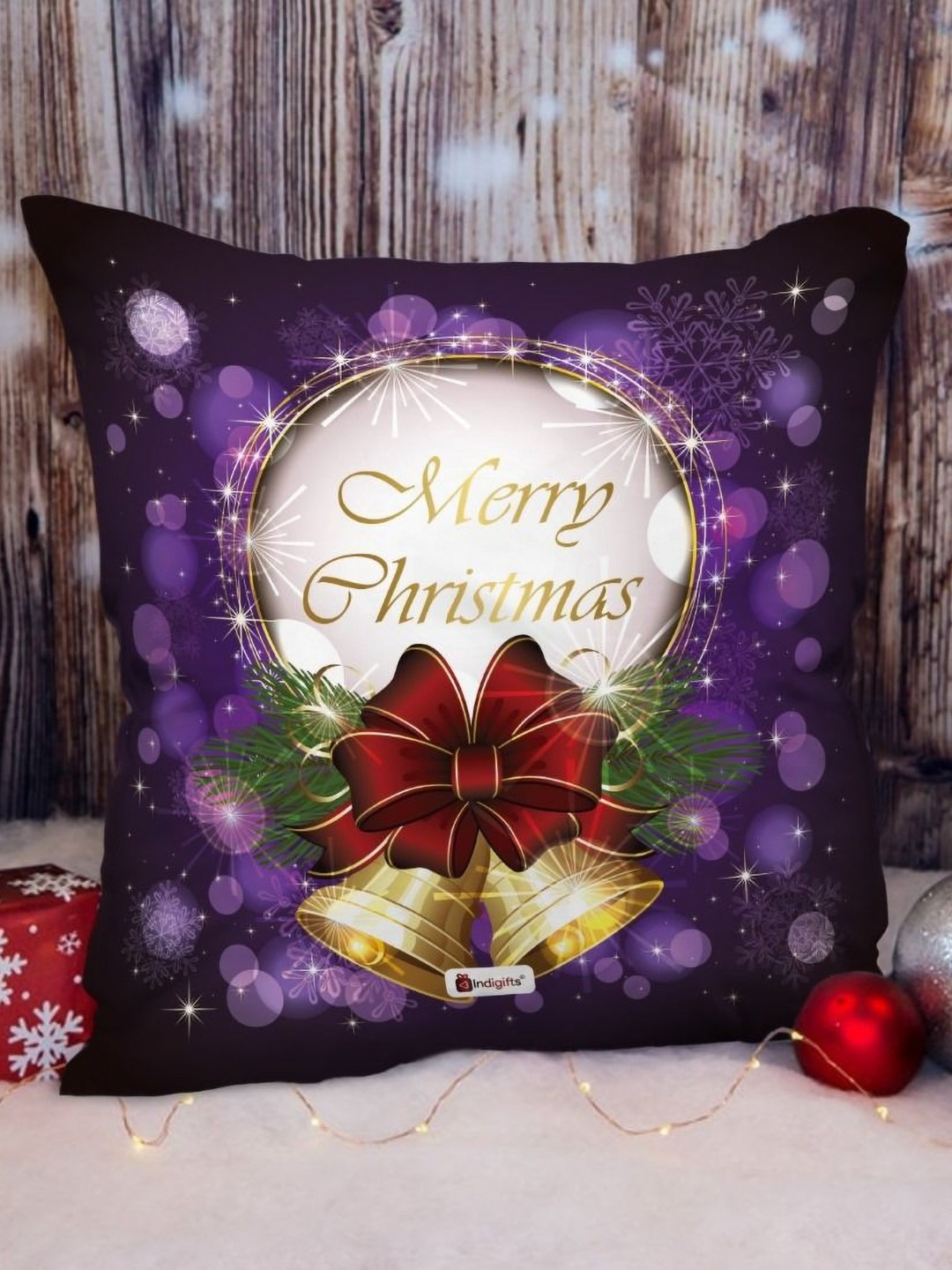 Indigifts Purple and Red Printed Square Shaped Pre-Filled Cushion
