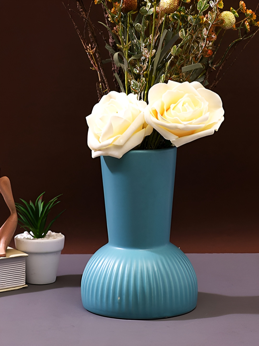 TAYHAA Blue Ribbed Ceramic Vases