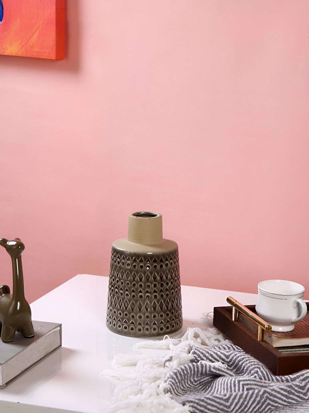 TAYHAA Brown Geometric Printed Ceramic Vases