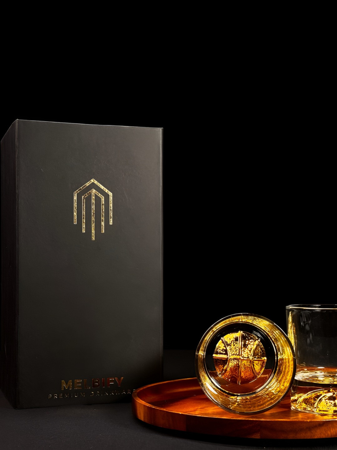 MELBIFY Gold Basketball 2 Pieces Transparent Whiskey Glass 300 ml