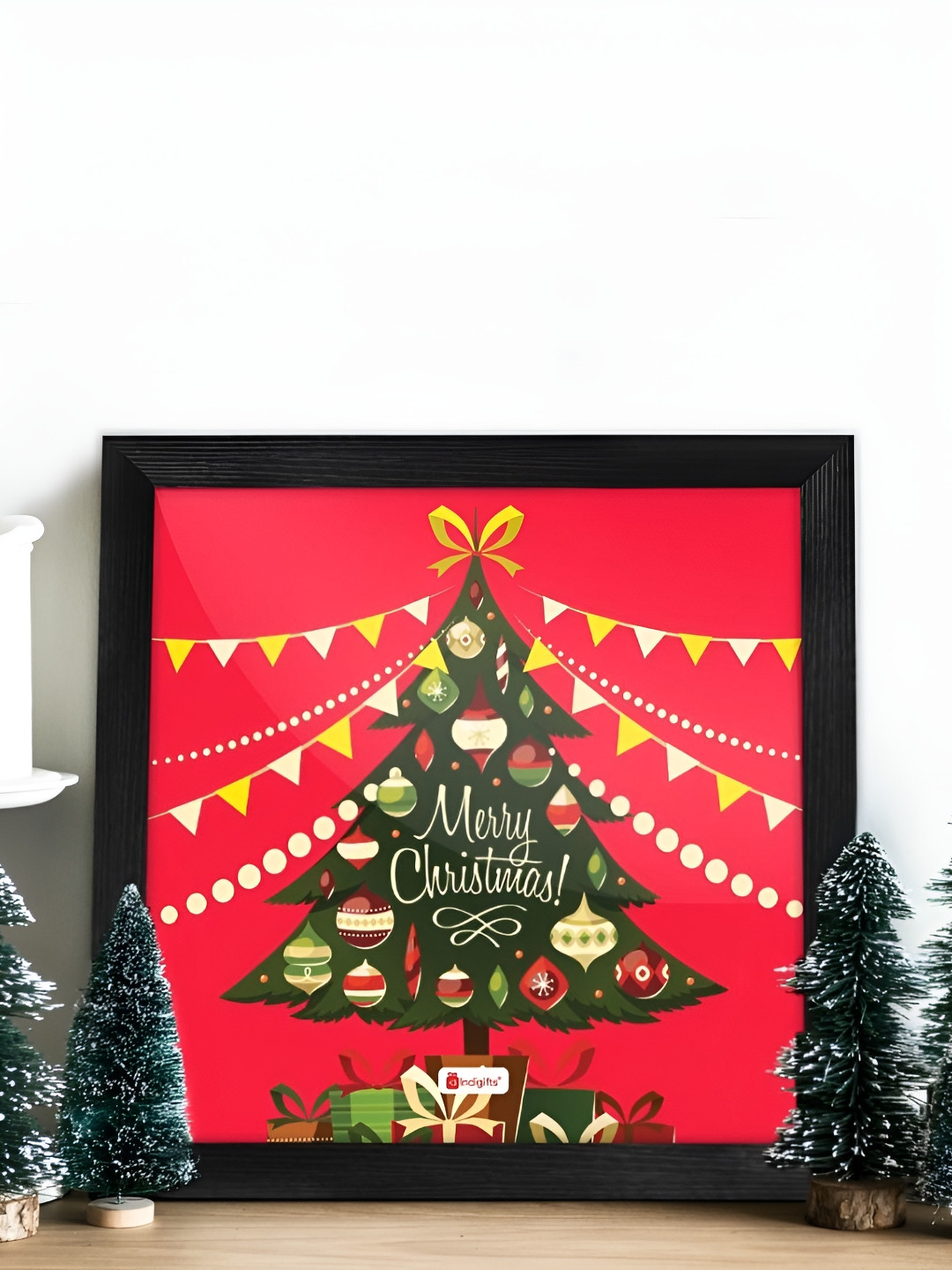 Indigifts Red & Black Xmas Tree Printed Wooden Wall Photo Frame