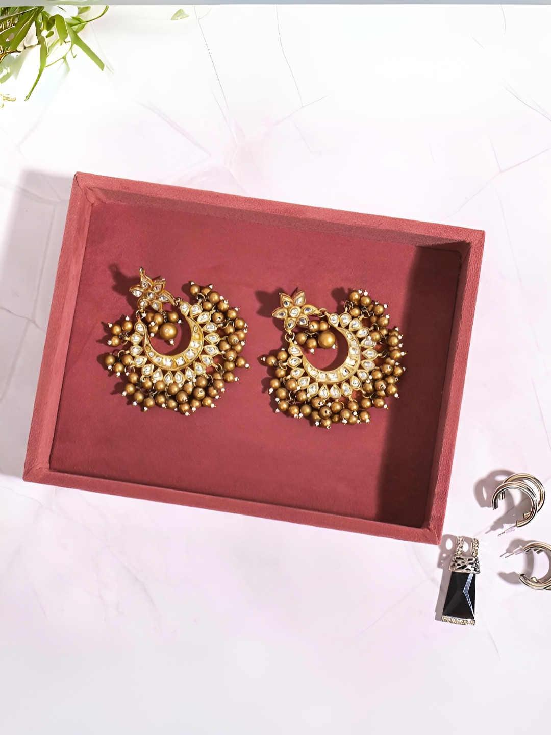 La Trove Darkpink Small Velvet Plain Jewellery Organizer Tray