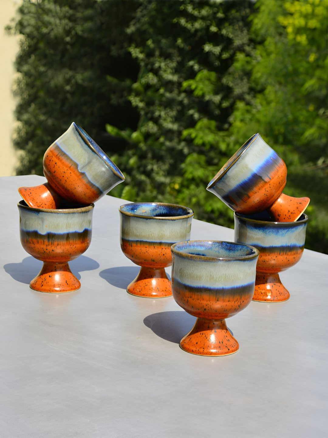 StyleMyWay Aravalii Roseate Orange Textured Ceramic Microwave Safe 6 Piece Cups-200ml