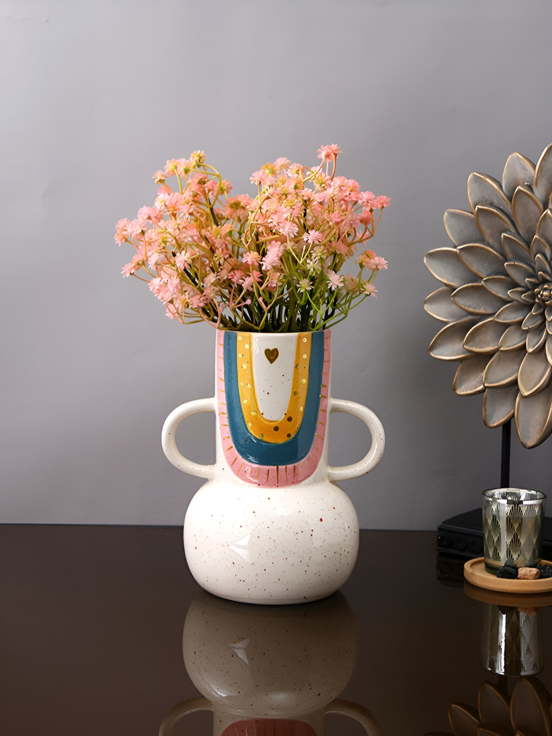 TAYHAA Grey & White Abstract Printed Ceramic Flower Vase