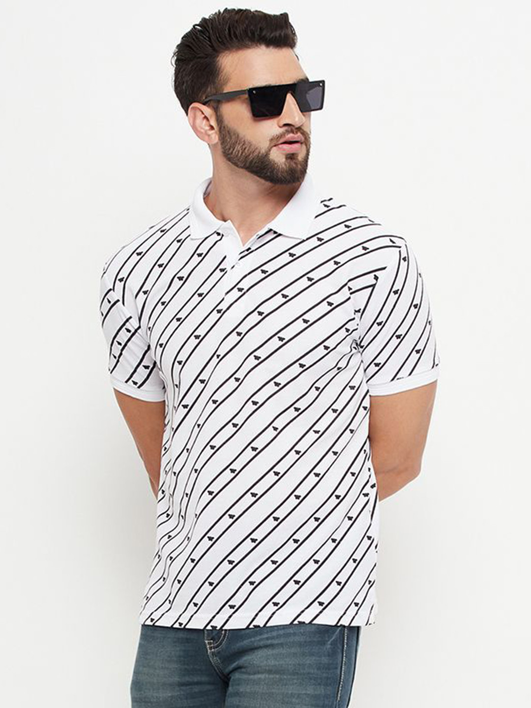 GET GOLF Men Printed Polo Collar Monochrome T-shirt
