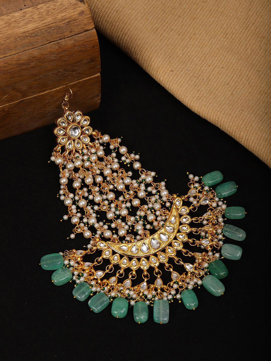 Ruby Raang Gold-Plated Kundan Studded Jhumar Passa