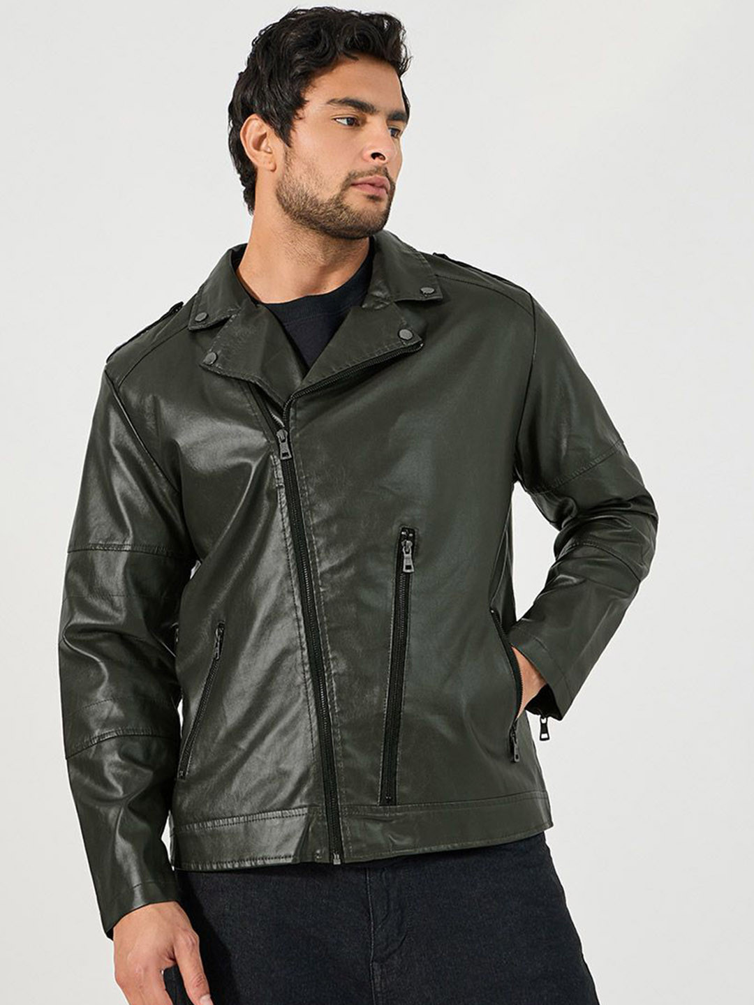 Styli Spread Collar Biker Jacket