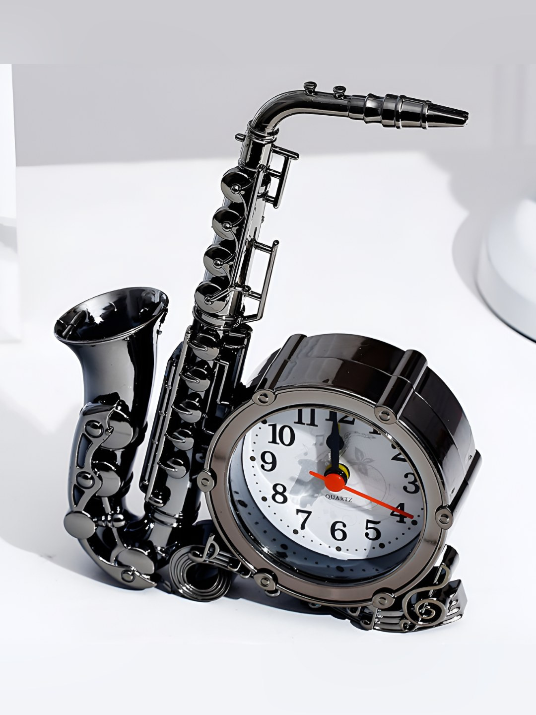 Spiaty Black & White Saxophone Shaped Round Alarm Clock