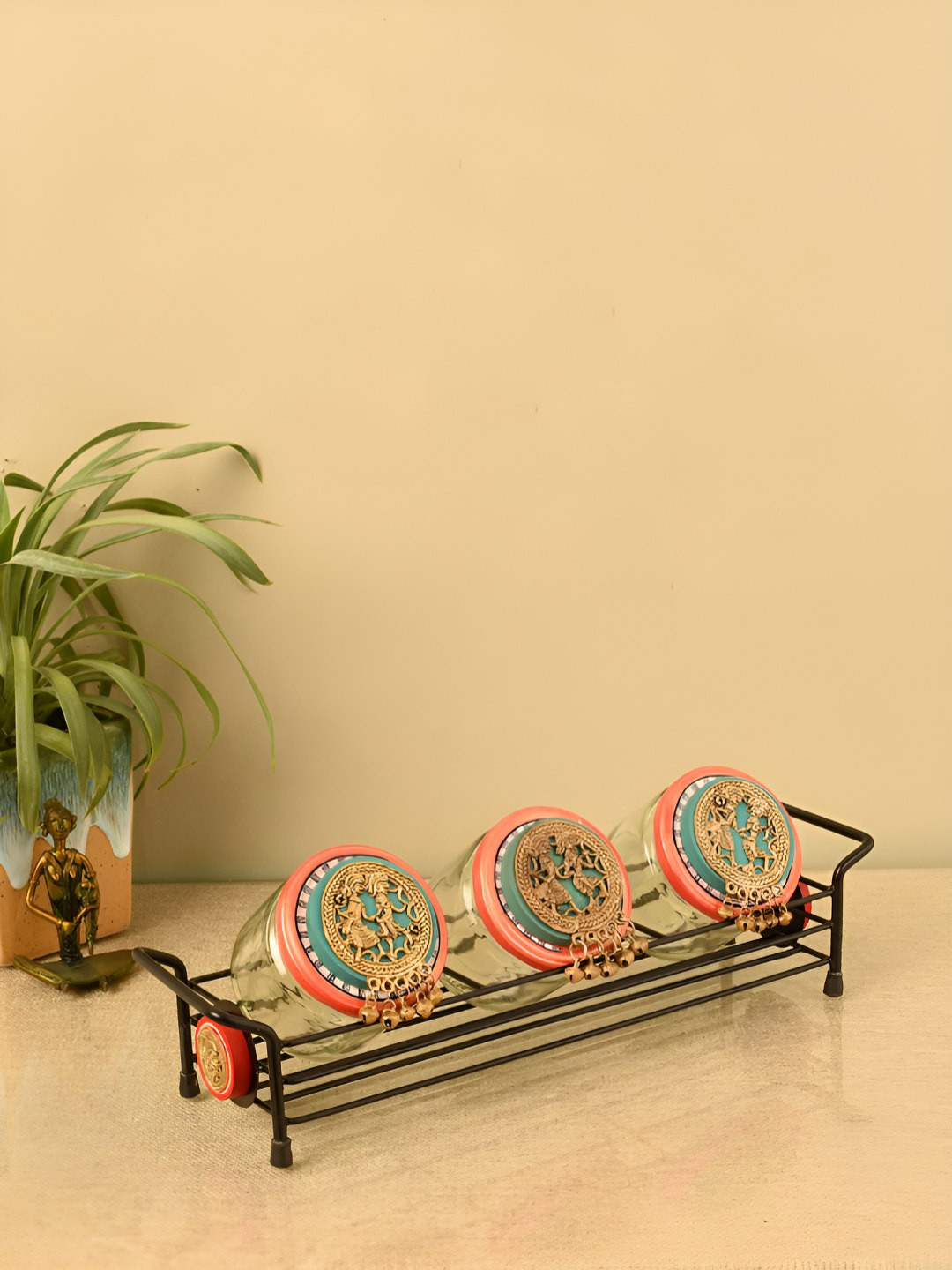 Aakriti Art Creations Sleek Transparent Wood Dishwasher Safe 3 Piece Clip-On Canister