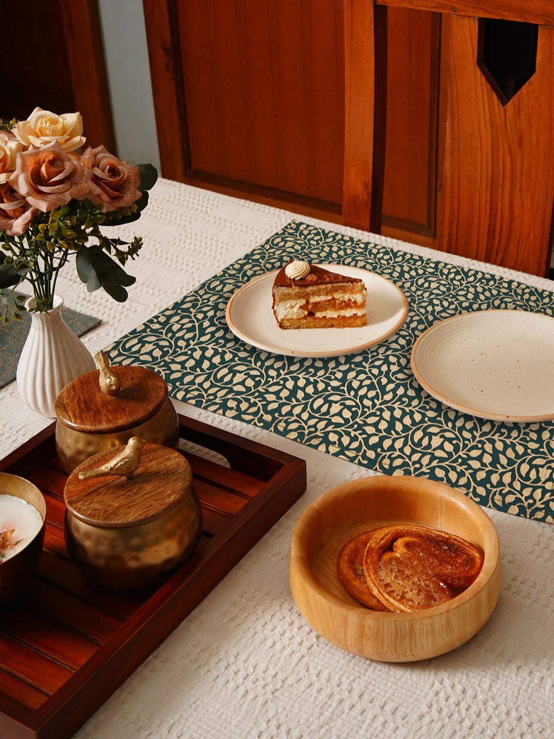 Ratan Cart Green 6 Pieces Floral Printed Rectangle Shaped Cotton Table Placemats