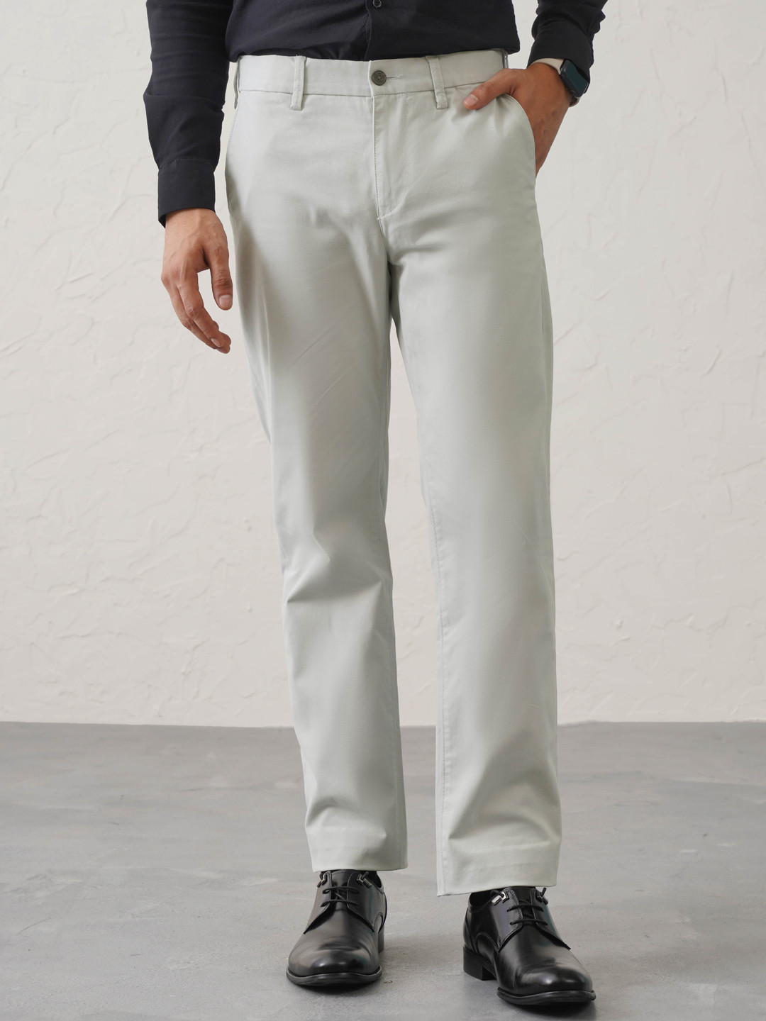 Minus One Men Cotton Mid-Rise Loose Fit Formal Trousers
