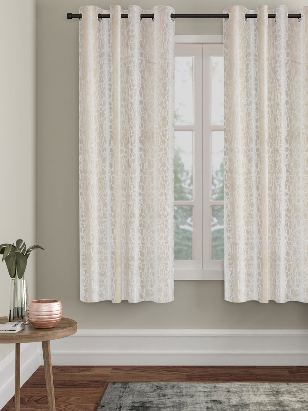 HOSTA HOMES Cream-Coloured & White Geometric Window Curtain