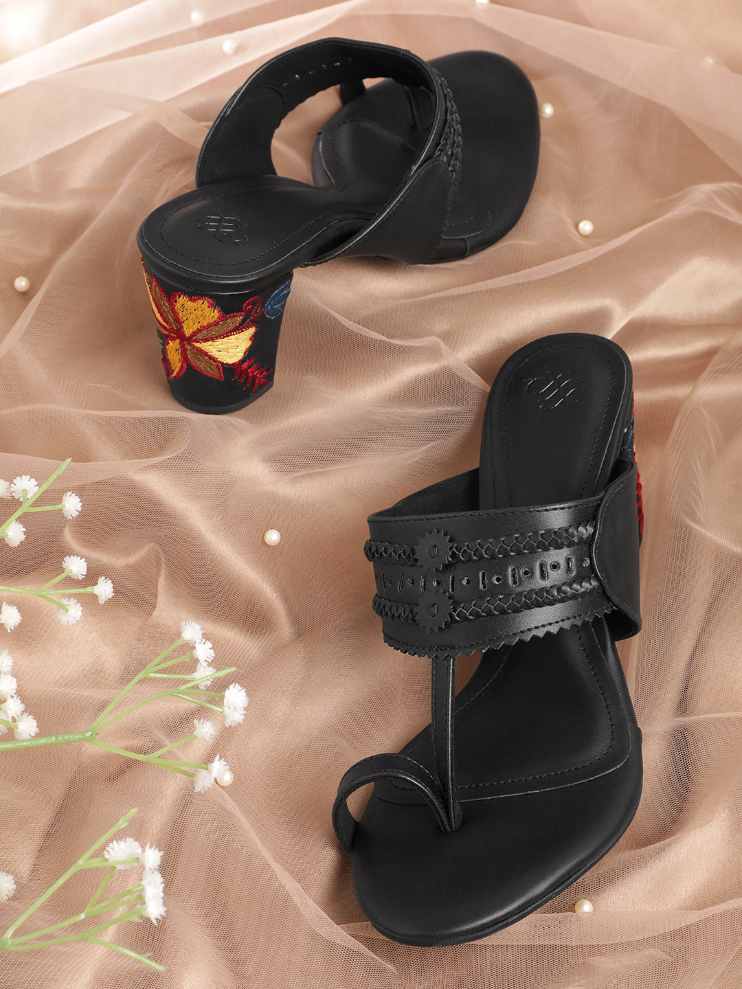 House of Pataudi Woven Design Block Heels