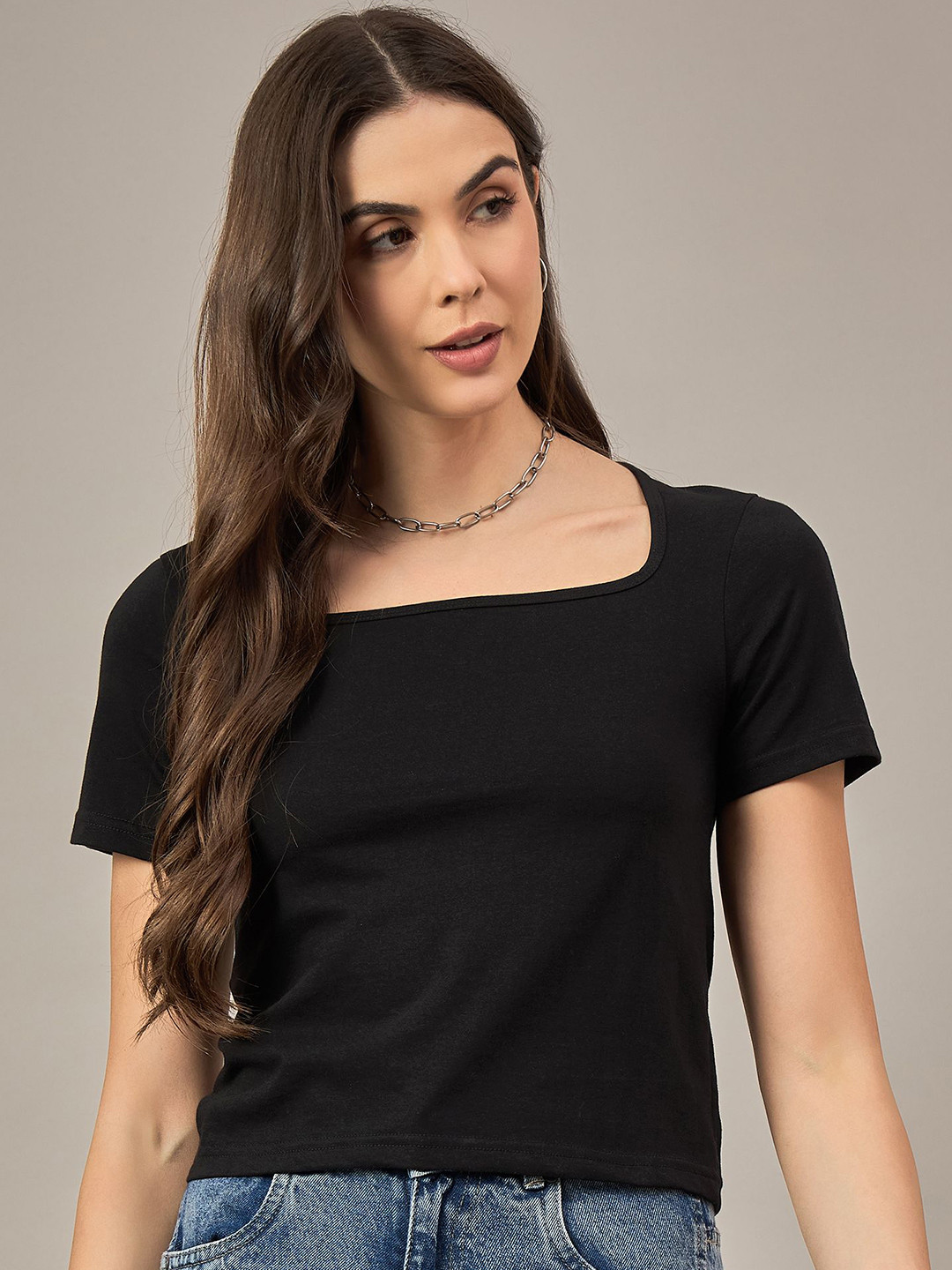 The Roadster Lifestyle Co Cotton Square Neck Tshirt