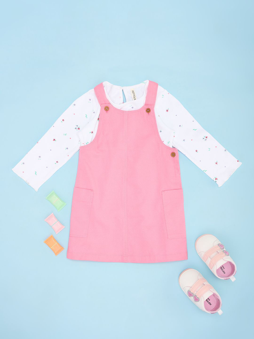 Pantaloons Baby Girls Printed Pure Cotton Top With Dungaree