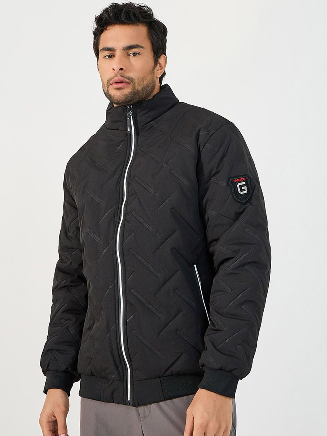 Styli Patterned Stand Collar Puffer Jacket