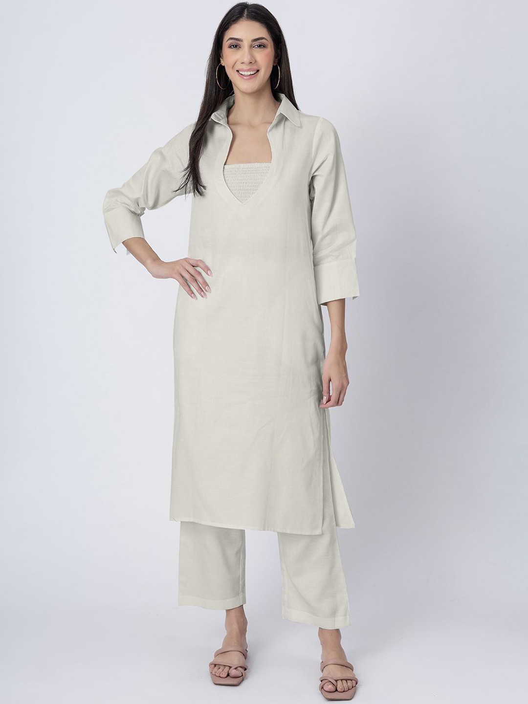 Moomaya Shirt Collar Pure Cotton Kurta with Trouser and Tube Top