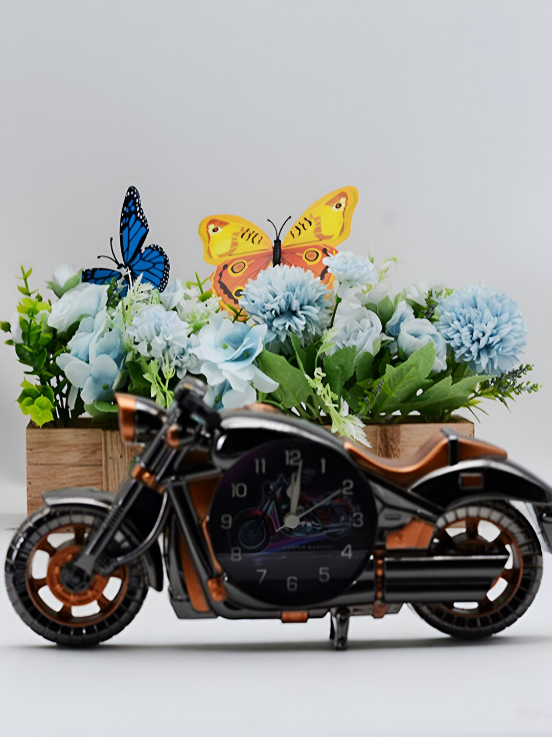 Spiaty Black & Copper-Toned Spray Paint Motorcycle Shaped Round Alarm Clock