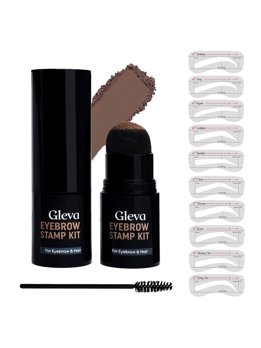 Gleva Long-Lasting Eyebrow Stamp & Eyebrow Stencil Kit-2g-Light Brown