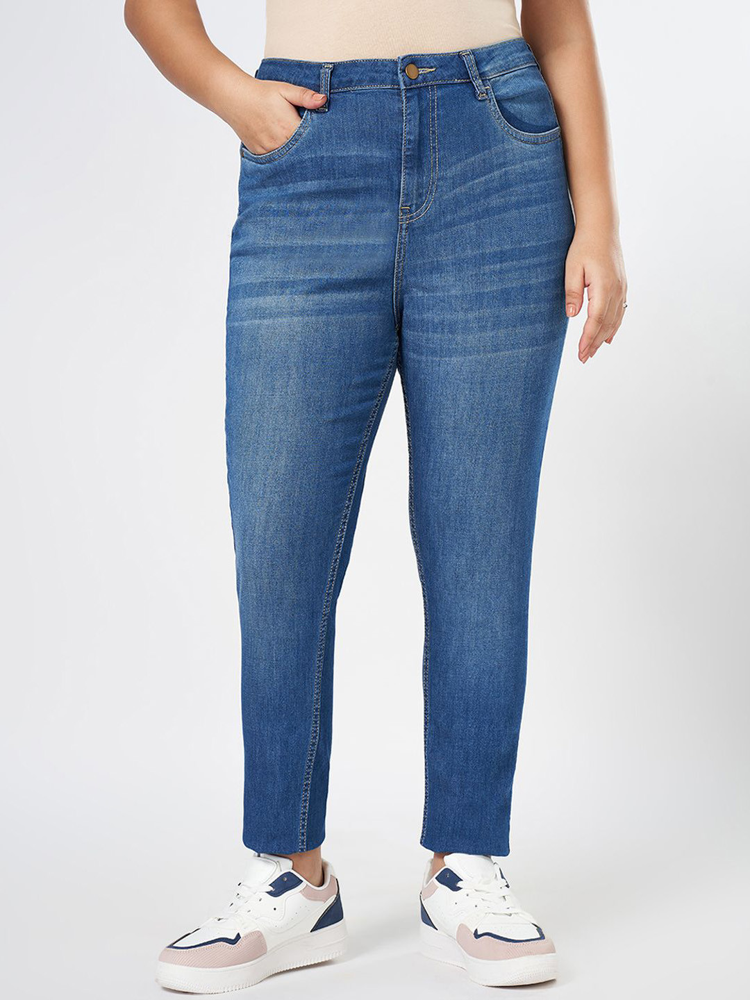 Honey Curvytude by Pantaloons Women Cotton Skinny Fit High-Rise Light Fade Jeans