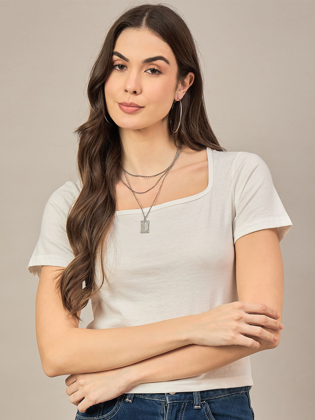 The Roadster Lifestyle Co Cotton Square Neck Tshirt