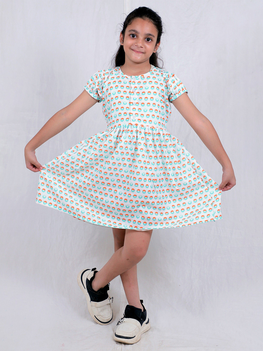 TILISM Girls Abstract Printed Cotton Fit & Flare Knee Length Dress