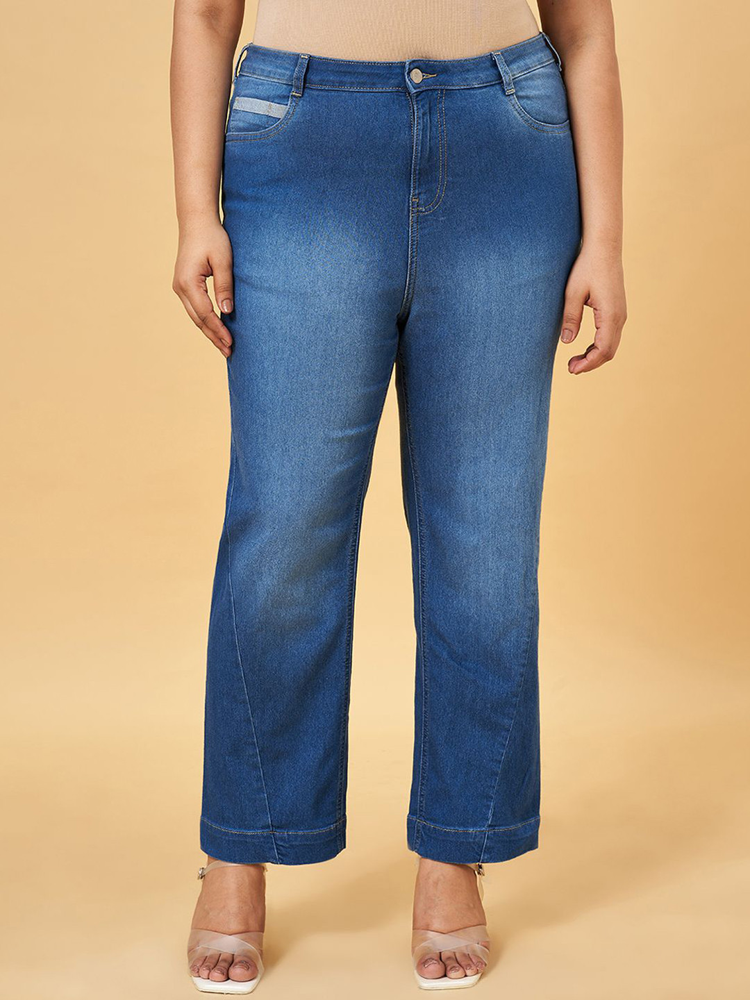 Honey Curvytude by Pantaloons Women Plus Size Straight Fit High-Rise Jeans