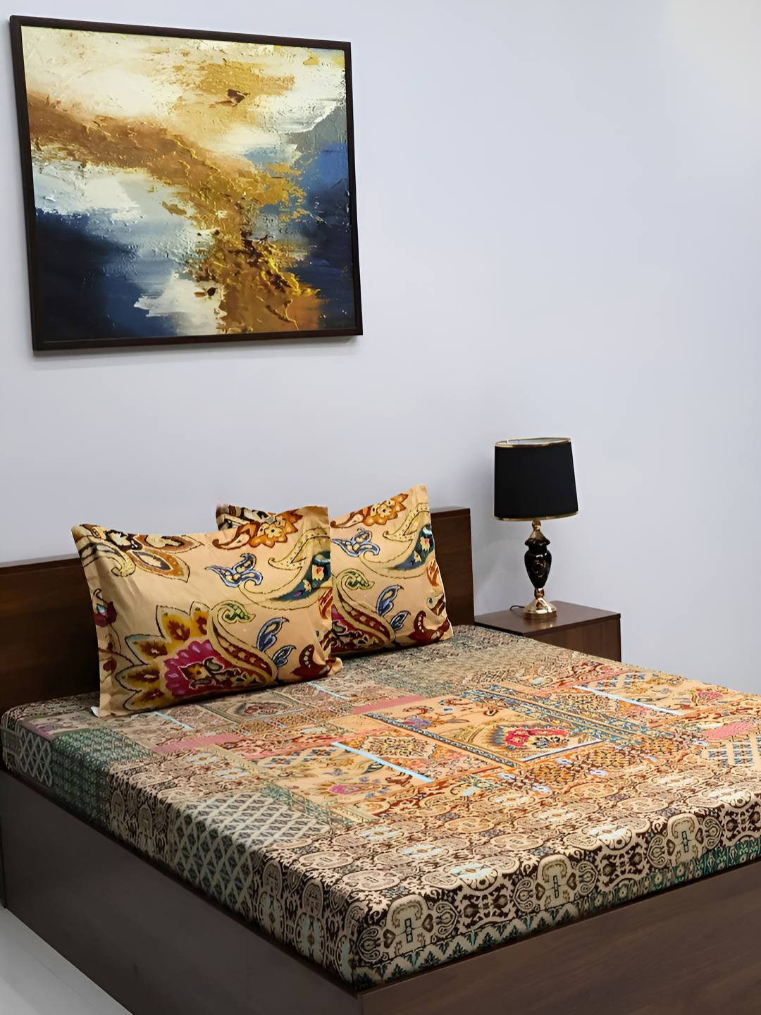 Steve & Anderson Opulence Yellow Ethnic Motifs Microfiber 180 TC King Fine Bedsheet with 2 Pillow Covers-91 x 100 inches