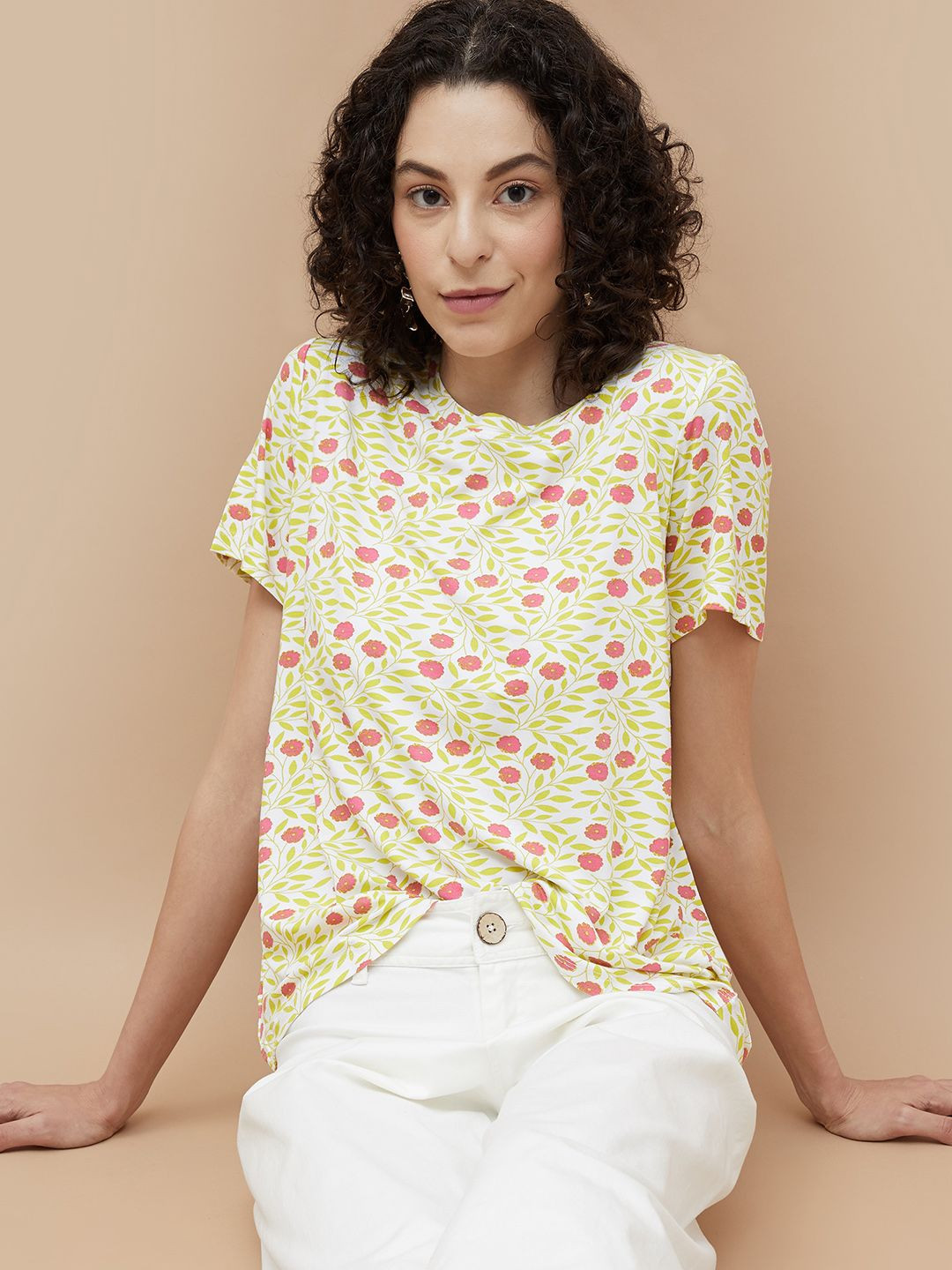 Colour Me by Melange Women Floral Printed Extended Sleeves Pockets T-shirt