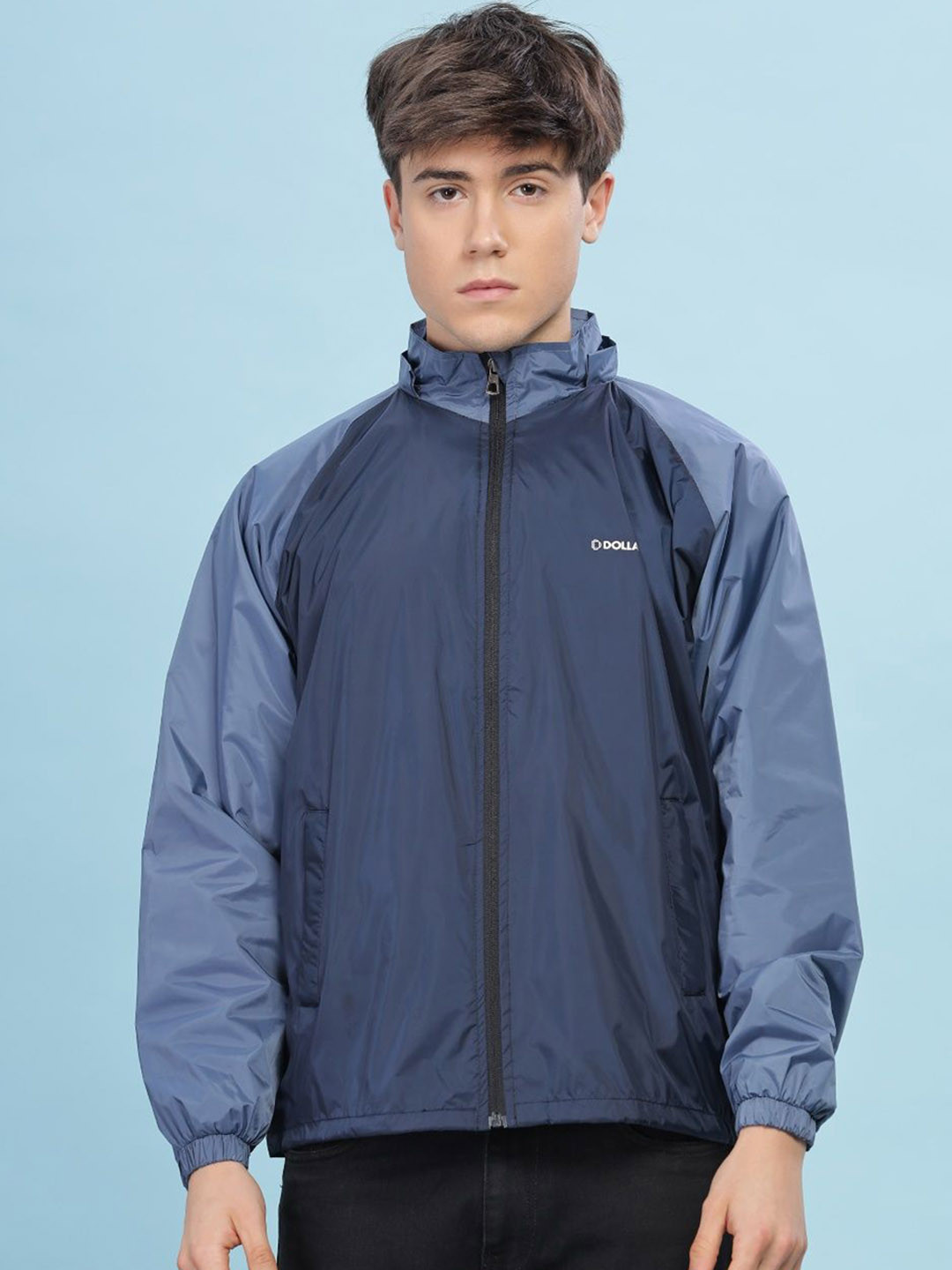 Dollar Men Colourblock Light Weight Windcheater with UV Protection and Detachable Hood