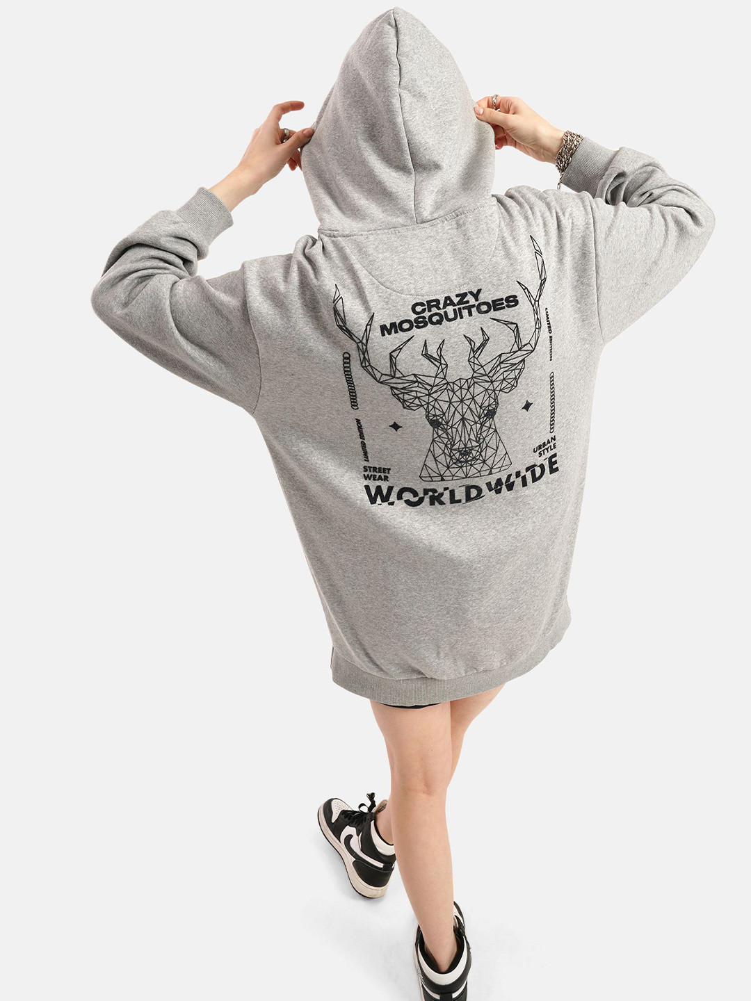 Crazy Mosquitoes Women Self Design Long Sleeves Hooded Sweatshirt