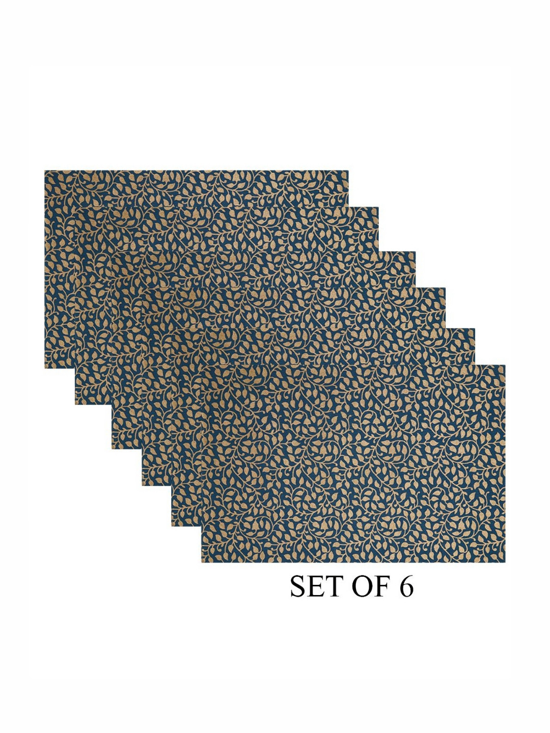 Ratan Cart Teal Blue 6 Pieces Floral Printed Rectangle Shaped Cotton Table Placemats