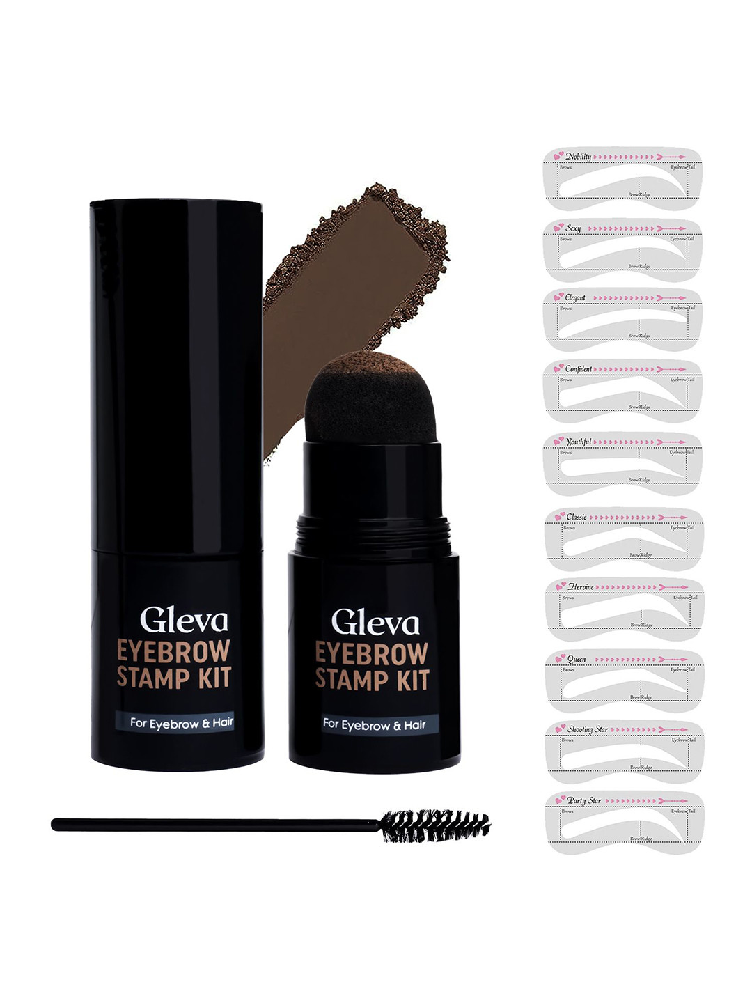 Gleva Long-Lasting Eyebrow Stamp & Eyebrow Stencil Kit-2g-Dark Brown