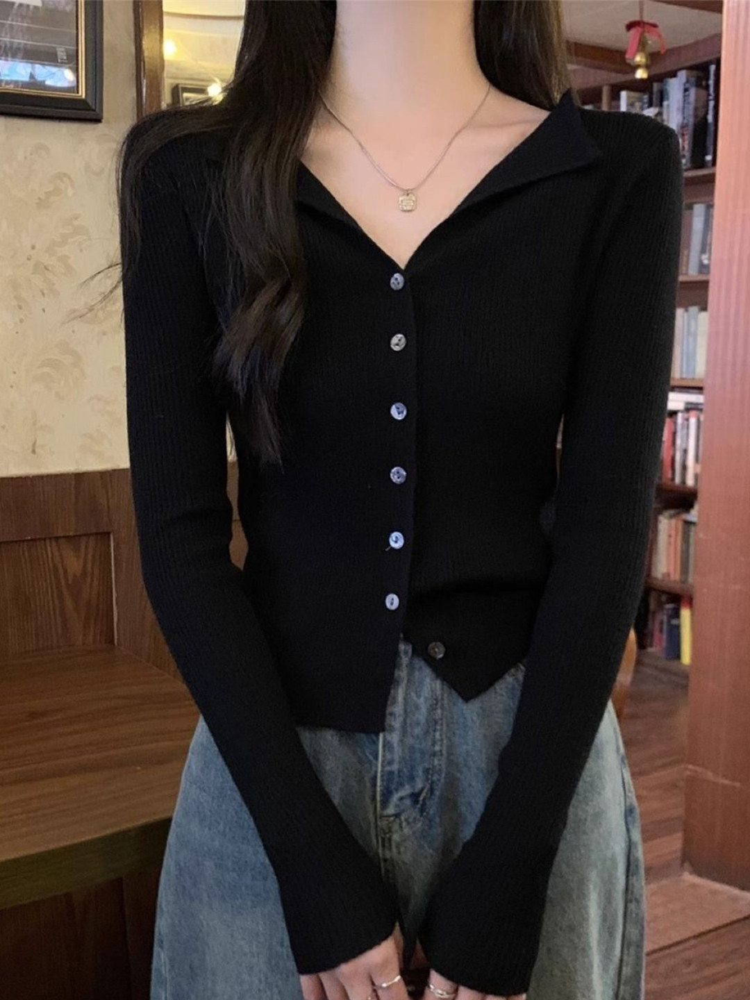 StyleCast Women V-Neck Long Sleeves Front-Open Cardigan