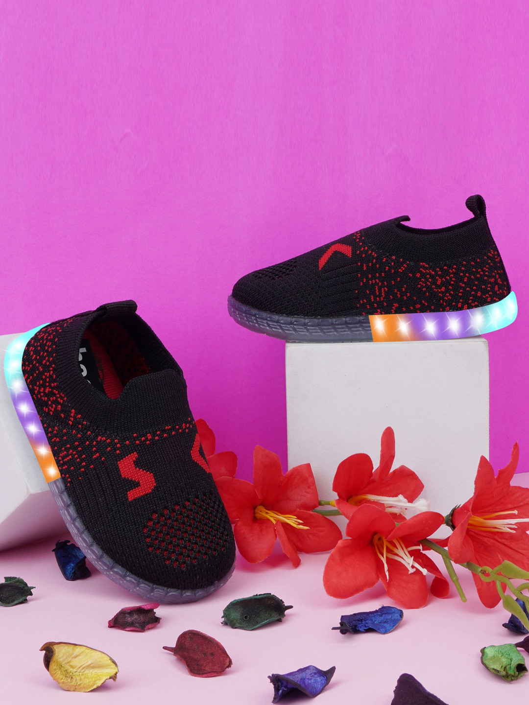 BAESD Kids Woven Design Led Lighting Slip-On Sneakers