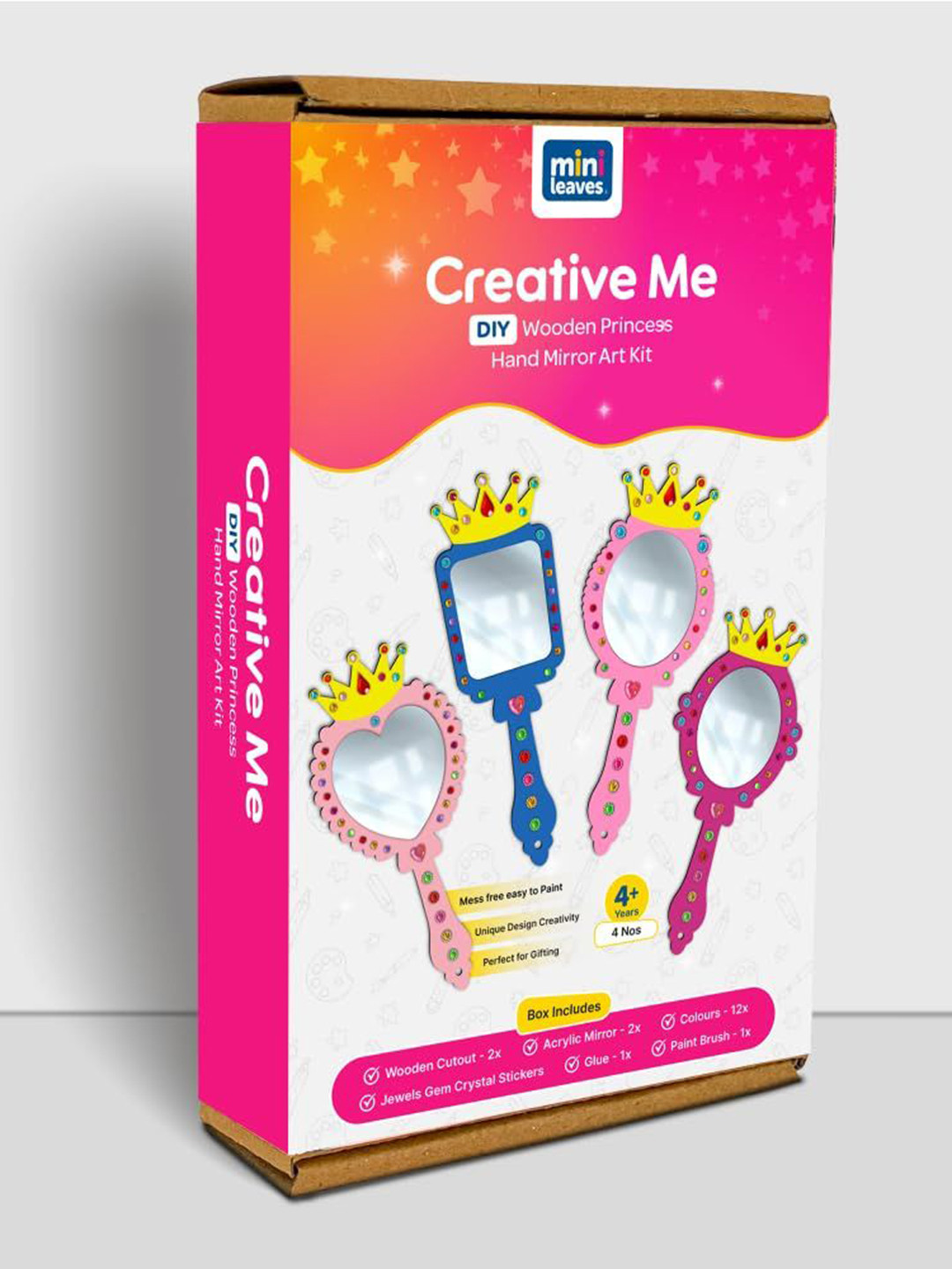 Mini Leaves Kids Set Of 4  Wooden Mirror Paint Kit for Kids 6 - DIY Hand Mirrors