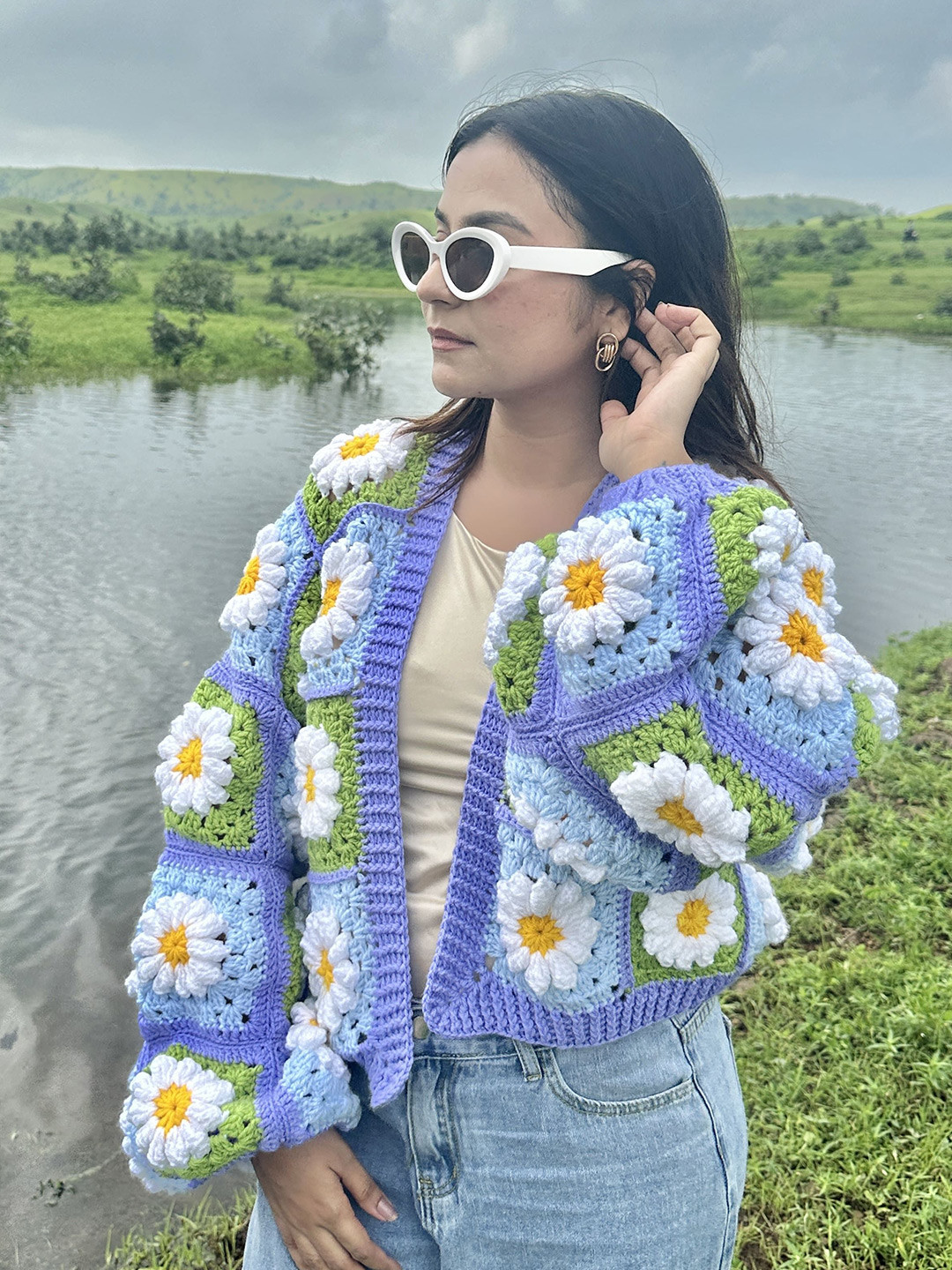 Sugercandy Women Floral Woollen Crop Cardigan with Embroidered Detail