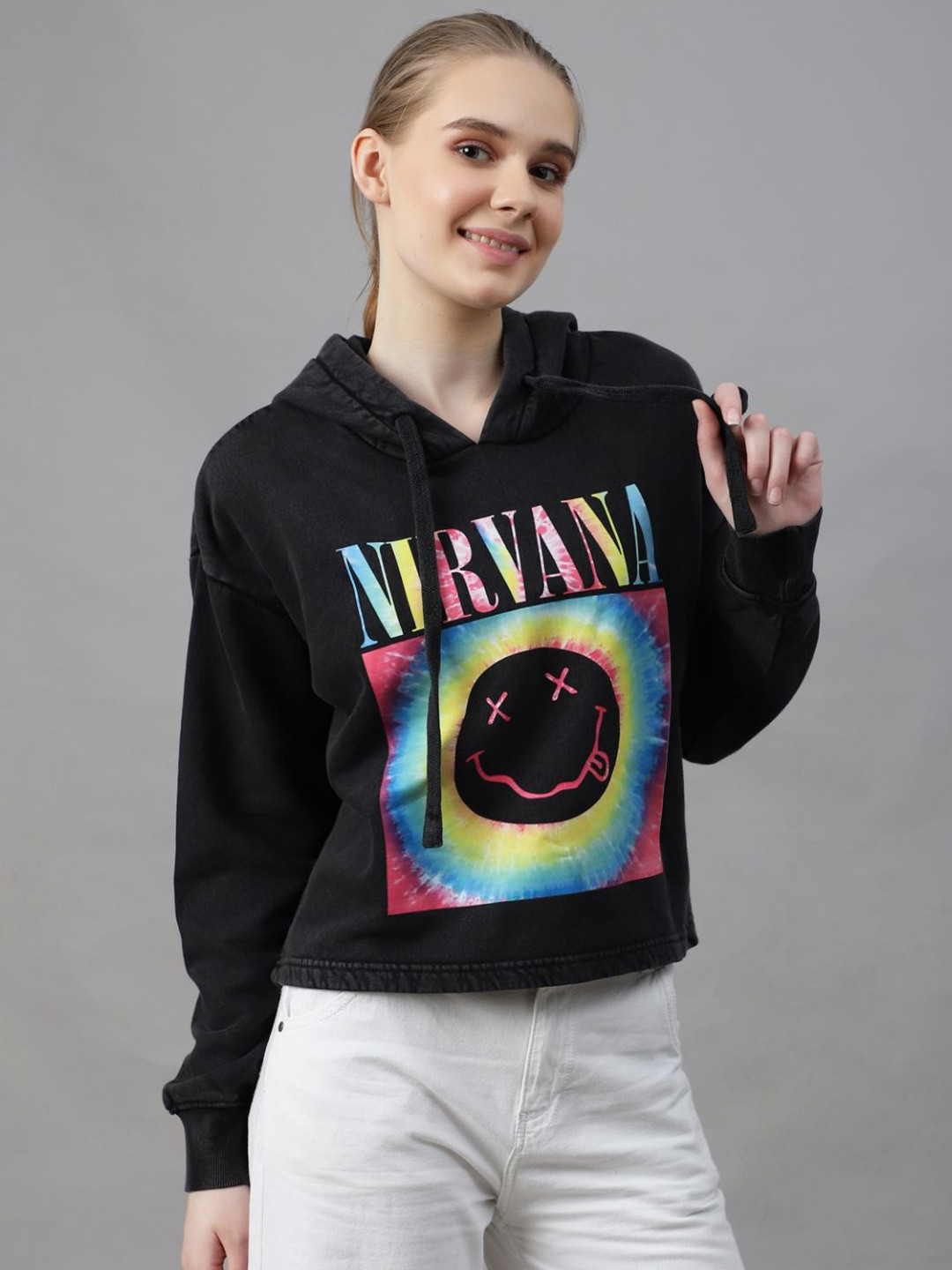 Free Authority Nirvana Printed Long Sleeves Oversized Fit Hoodie Sweatshirt