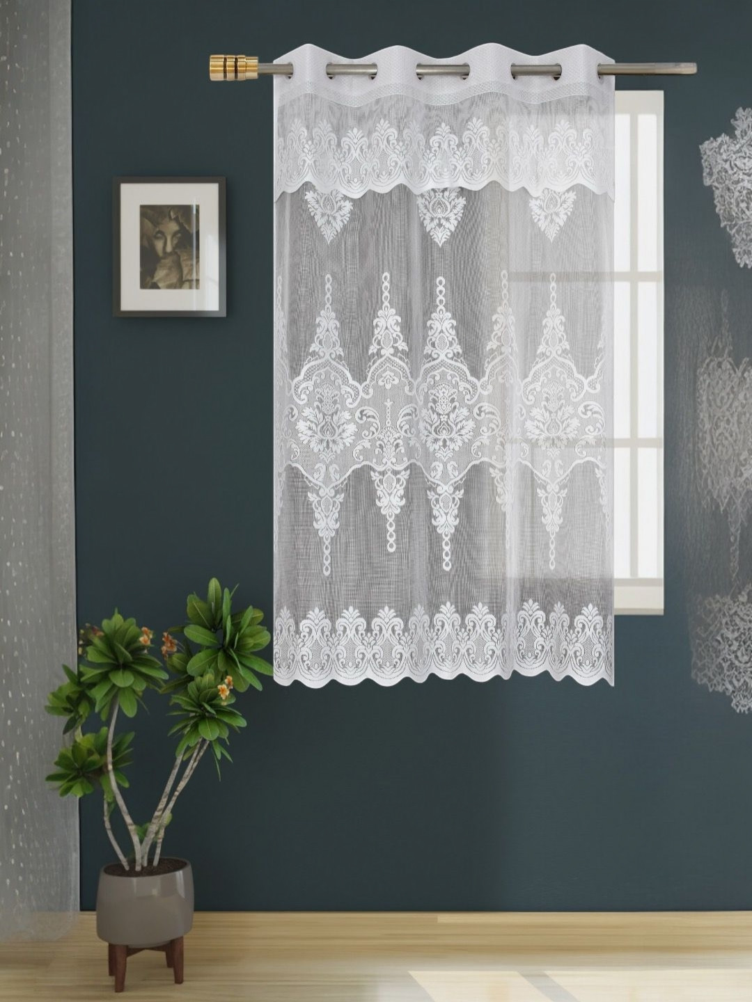 BIGGER FISH White Floral Sheer Window Curtain
