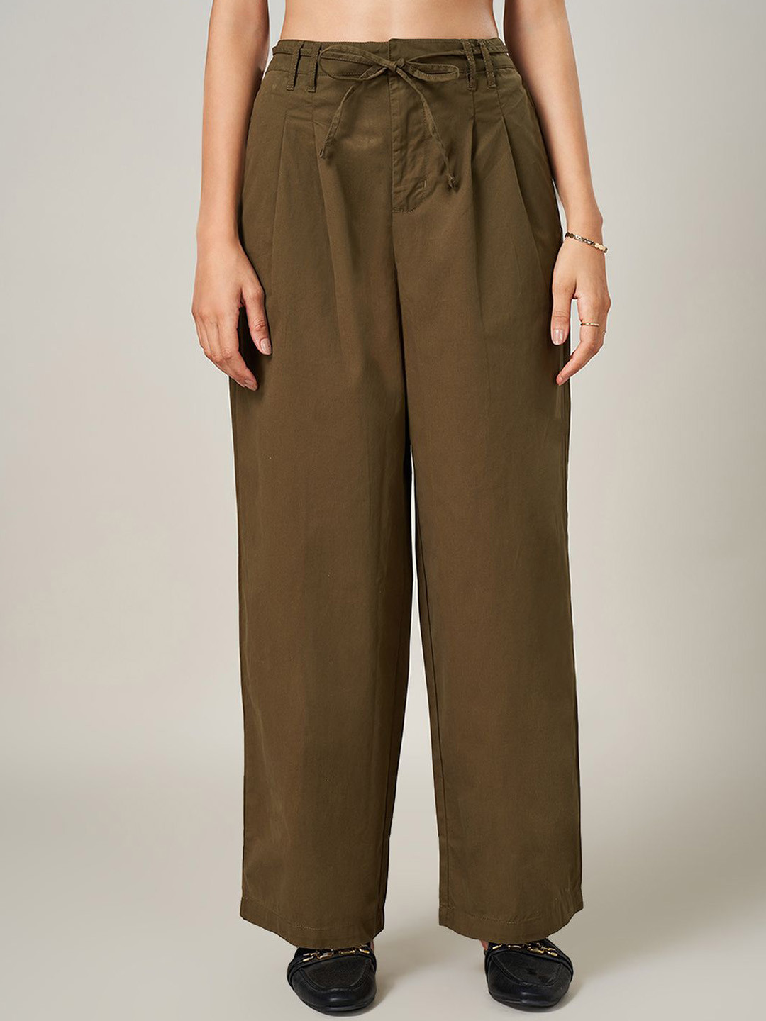Honey by Pantaloons Women Pure Cotton High-Rise Loose Fit Parallel Trousers