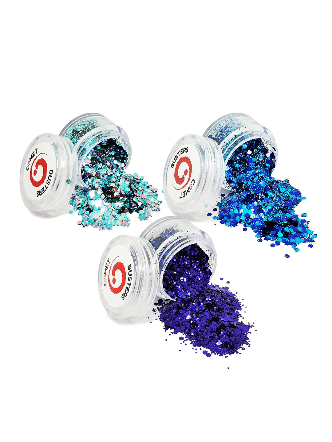 Comet Busters Set Of 3 Face Chunky Glitter Body Shimmer Eye Makeup- 5 g Each - Blue