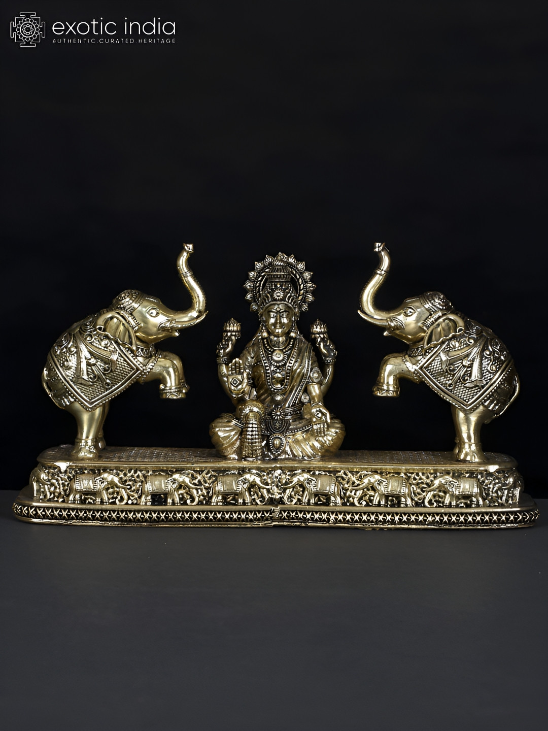Exotic India Goddess Gajalakshmi Gold Brass Metallic Prayer Room Medium Showpiece - 4.1 Inches